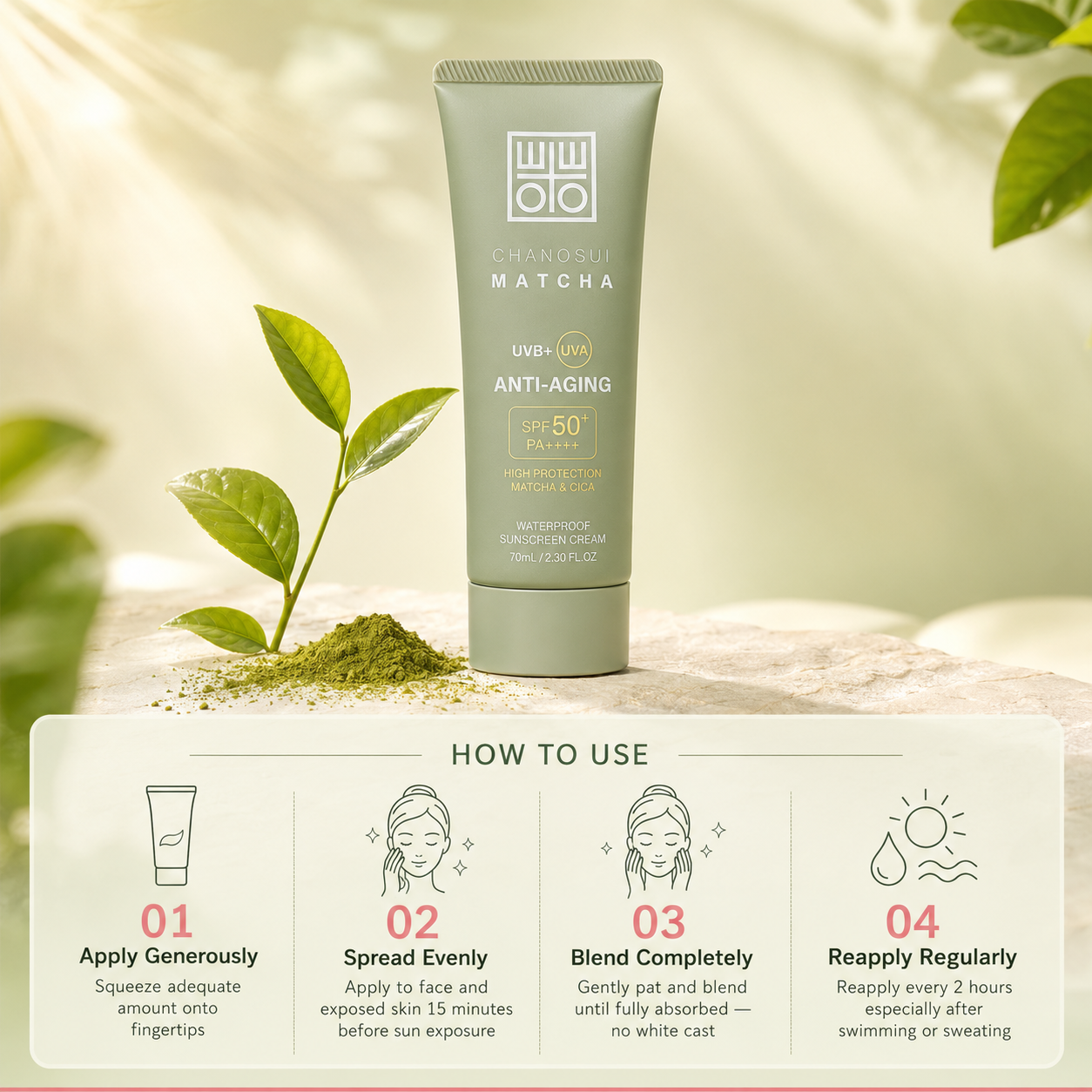 Matcha Waterproof Sunscreen Cream SPF 50+ PA++++