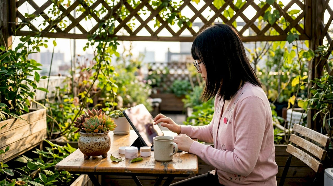 Woman shopping Japanese beauty products indoors