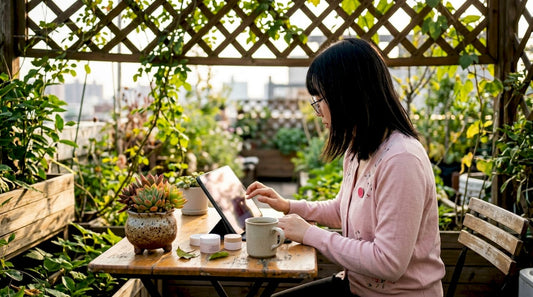 Woman shopping Japanese beauty products indoors