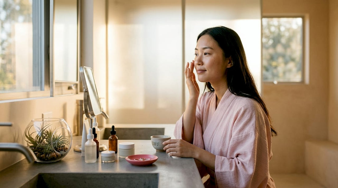 Woman applying Japanese skincare cream