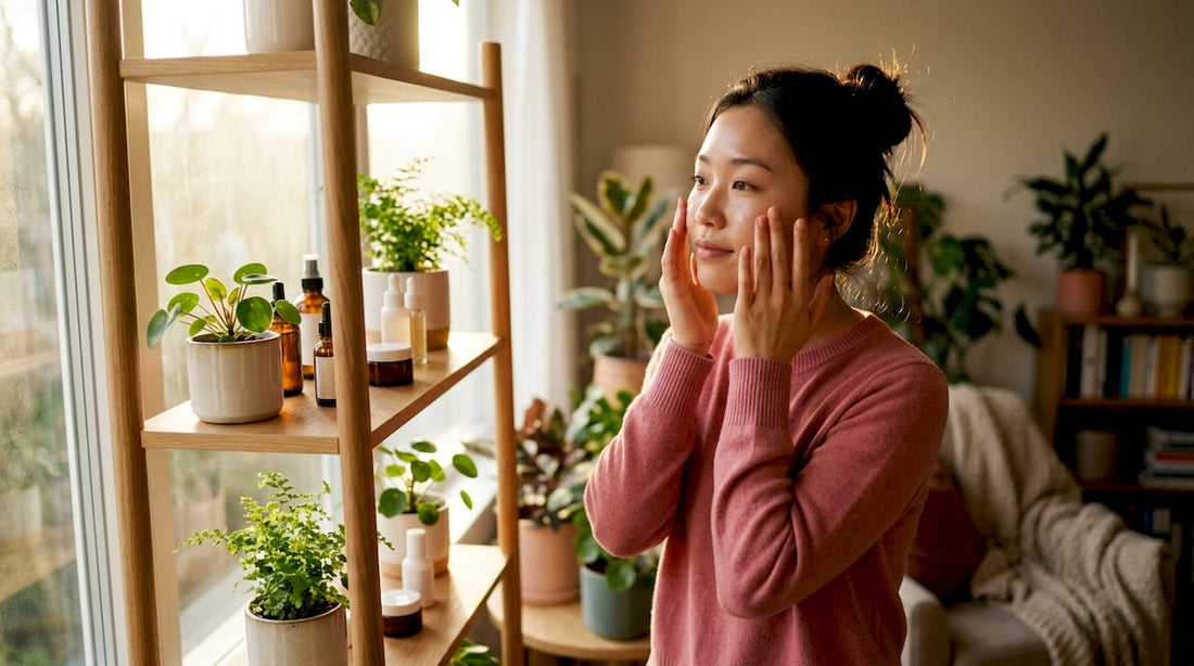 Young woman applying serum for glass skin