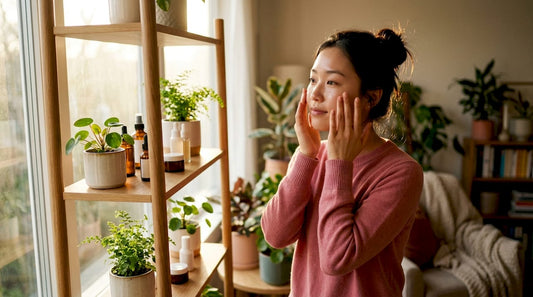Young woman applying serum for glass skin