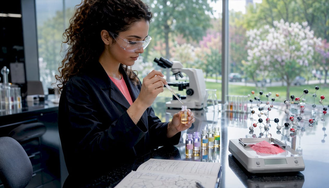 Scientist preparing antioxidant skincare serums in lab