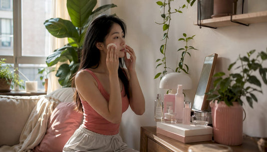 Woman applying toner for glass skin routine