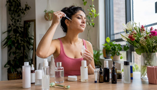 Woman blending Eastern and Western skincare products