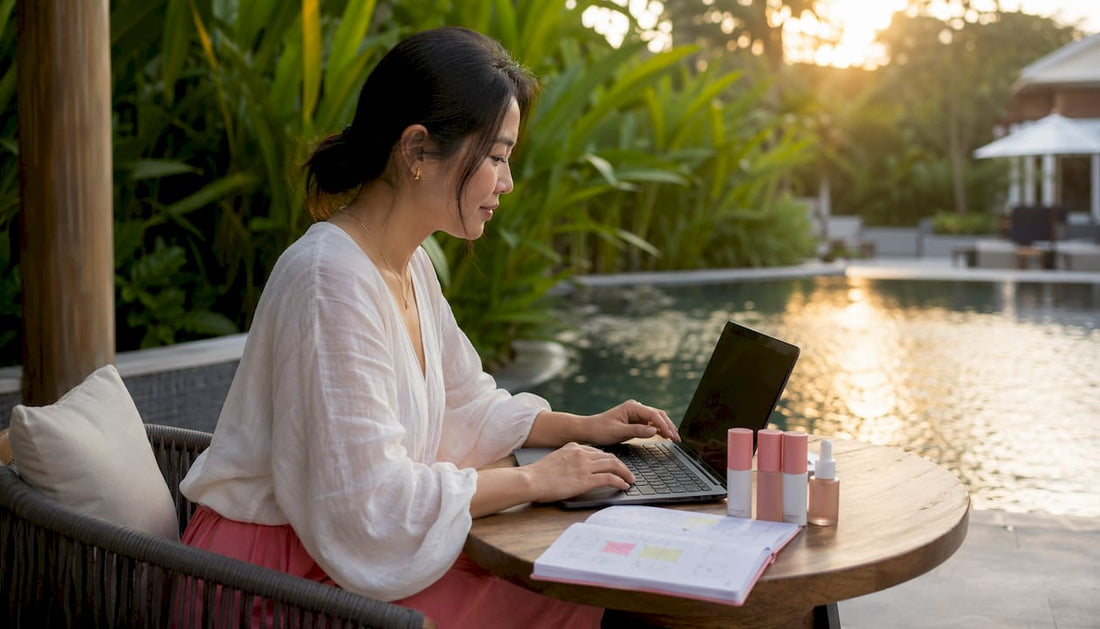 Person browsing Asian beauty products on laptop