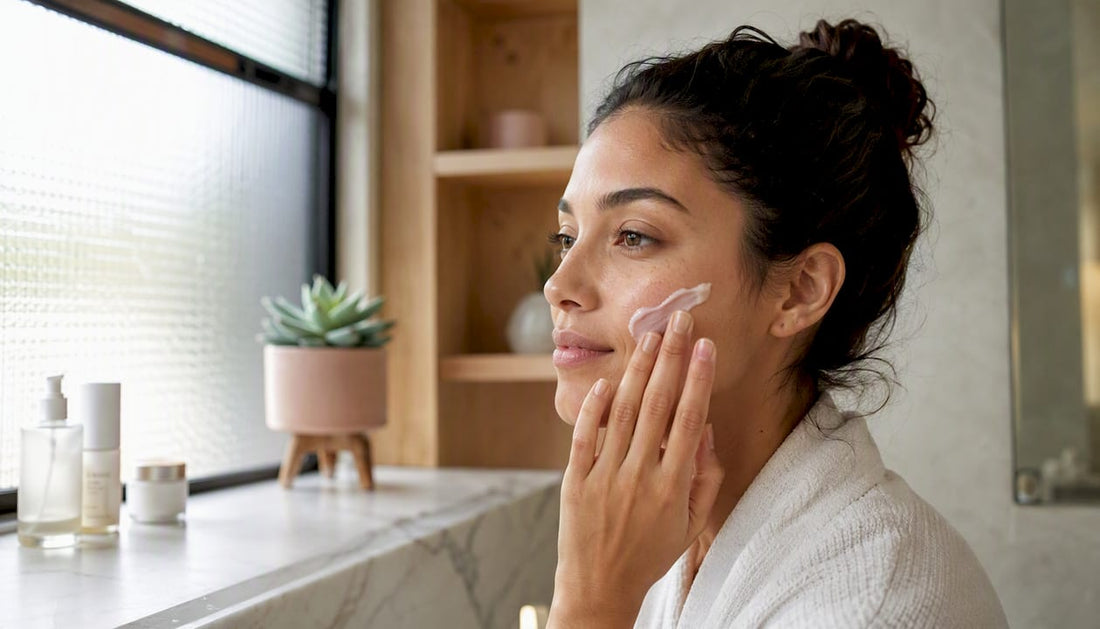 Person applying moisturizer on face