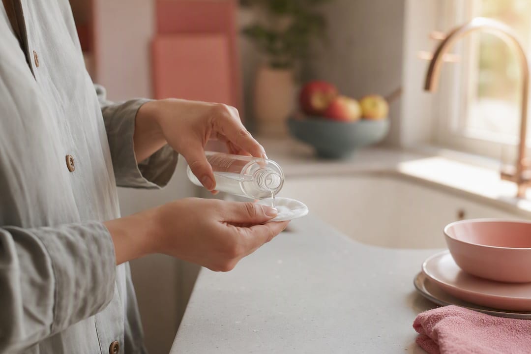 Hands applying witch hazel toner with cotton pad