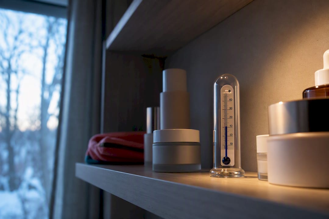 Skincare containers stored safely at room temperature