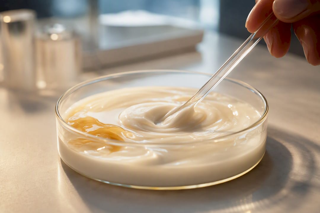 Refined horse oil emulsion being mixed
