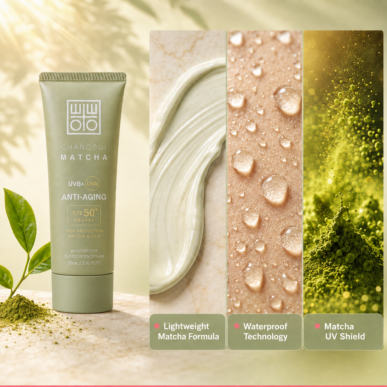 Matcha Waterproof Sunscreen Cream SPF 50+ PA++++